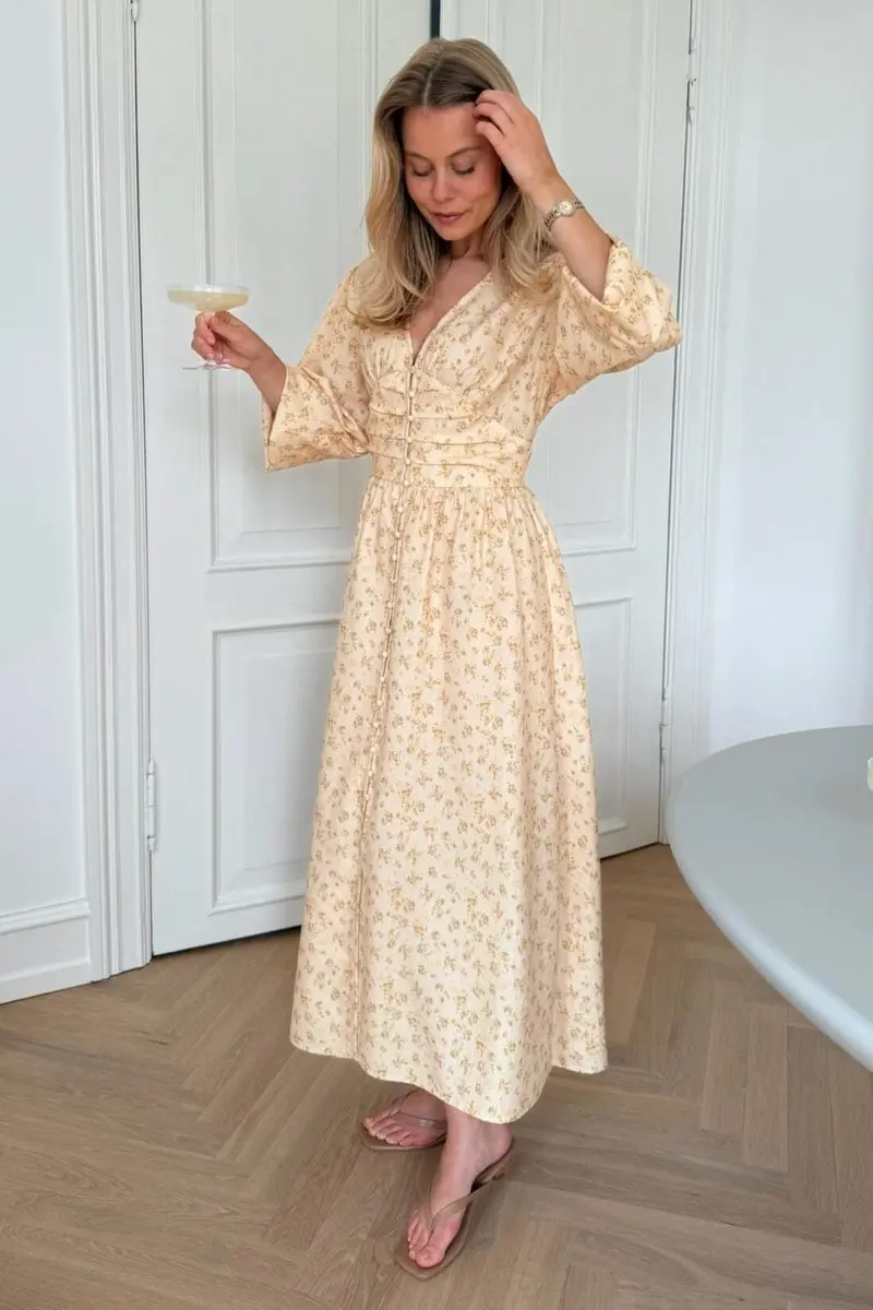 BYIC x Molly&My - Adelic Long Dress A2327 - Yellow Flower Print