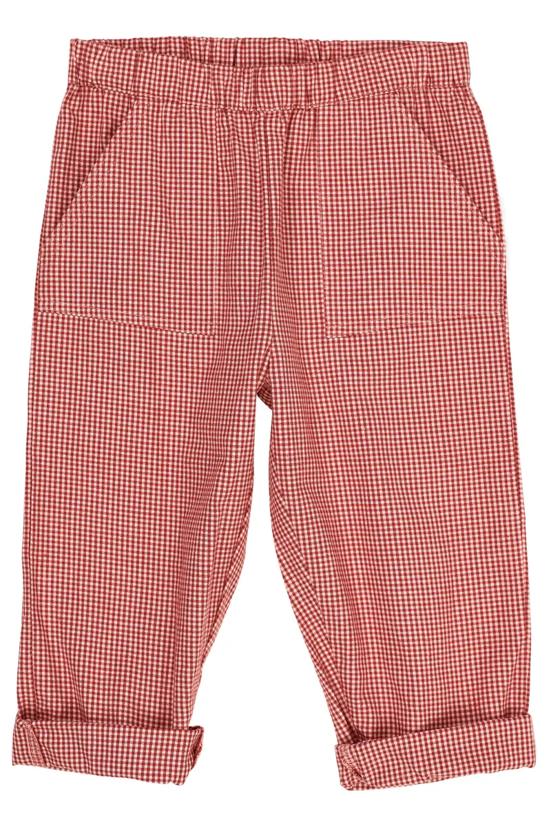 CHECK PANT WITH ELASTIC AT THE WAIST - Red Check Combi