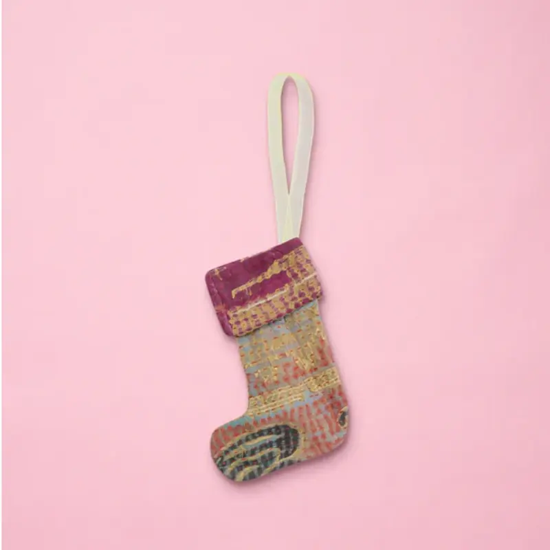 Christmas Kantha Sock Ornament