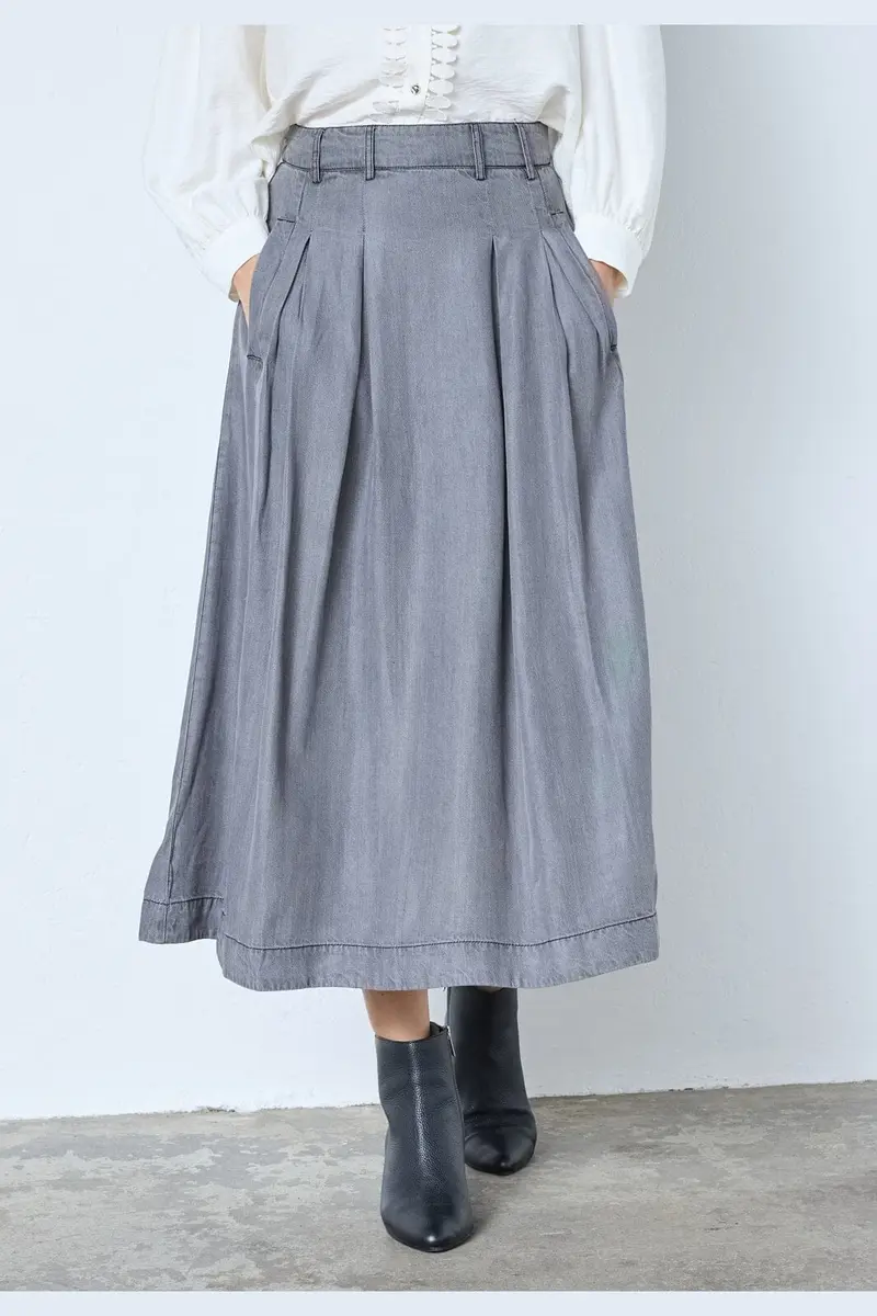 Co´Couture - Anyacc Denim Pleat Skirt 34181 - 139 - Mid Grey