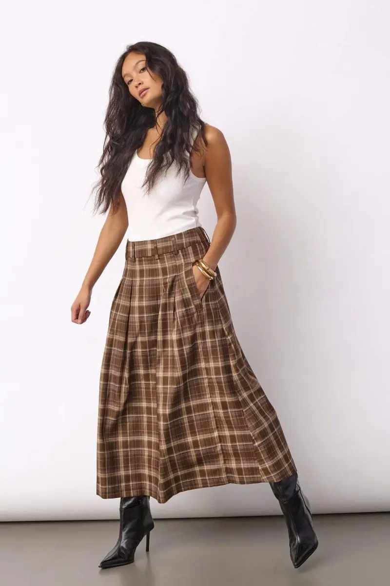 Co´Couture - Dagnycc Anya Check Pleat Skirt 500071 - 20002 - Brown