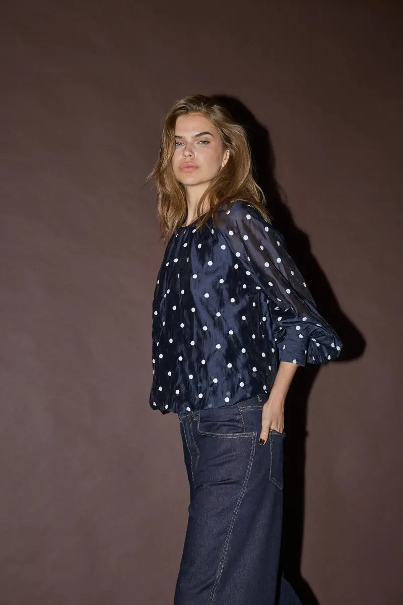 Co´Couture - Ditacc Dot Ls Balloon Blouse 500601 - 40007 - Navy