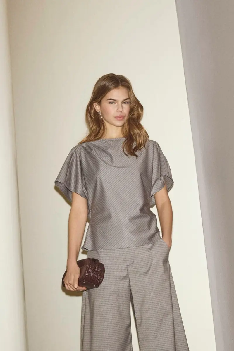 Co´Couture - Jovecc Check Pleat Blouse 500146 - 65004 - Light Grey