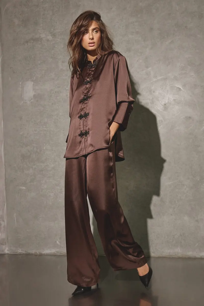 Co´Couture - Lauracc Mandarin Shirt 506623 - 20003 - Dark Brown