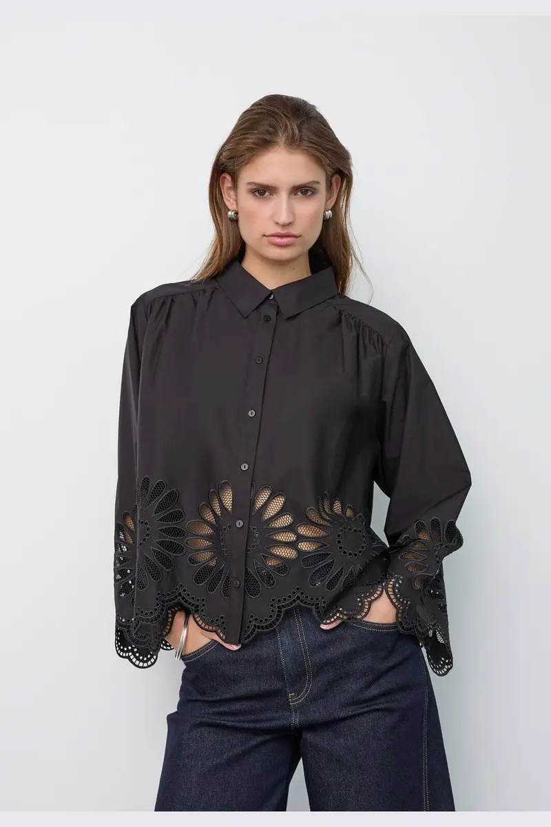 Co´Couture - Melisecc Emb. Ls Shirt 500281 - 65001 - Black