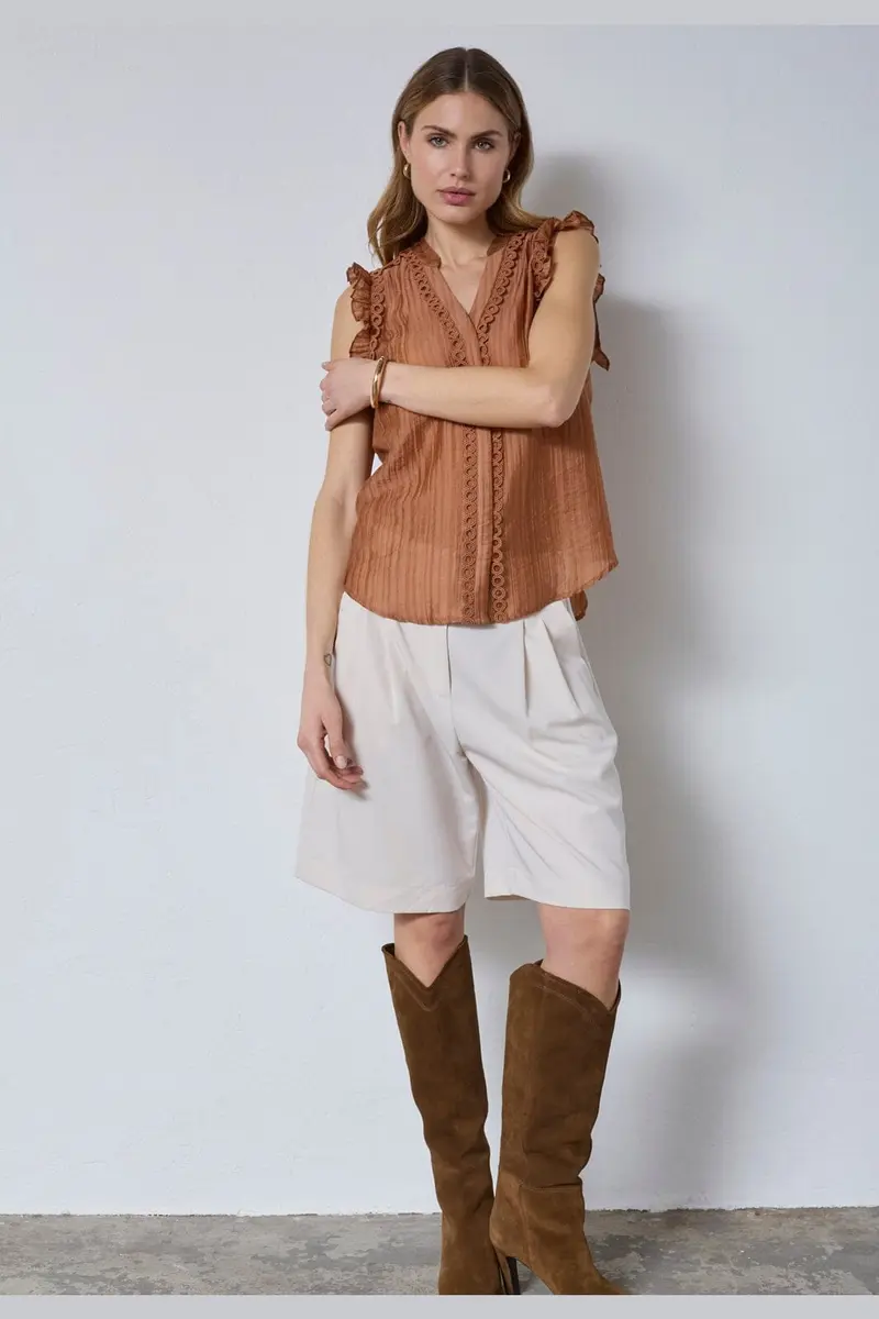 Co´Couture - Reggiecc Frill Top 45120 - 35 - Suntan