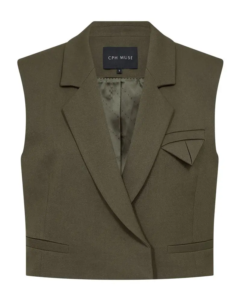 Copenhagen Muse - Cmtailor-short-waistcoat 203883 - 8705 Ivy Green Melange