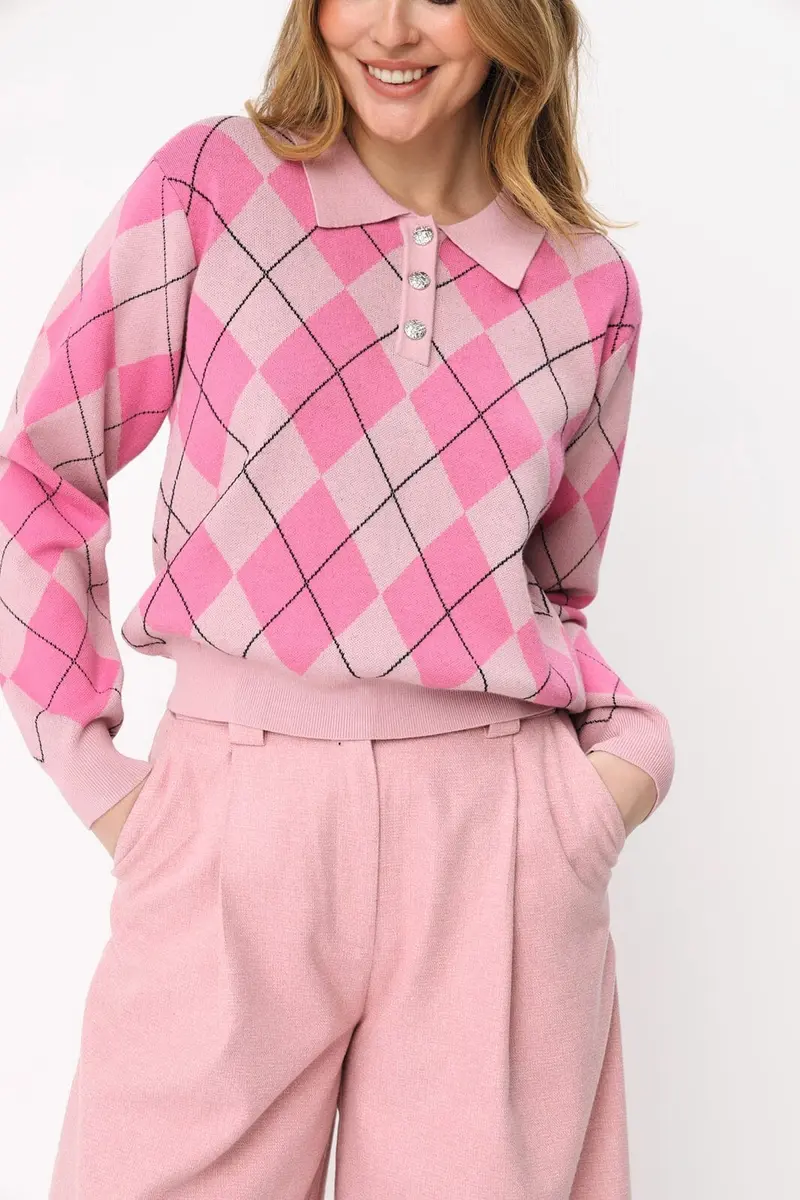 Cras - Lovemy Pullover C504 - 4059 - 4059 Pink Argyle