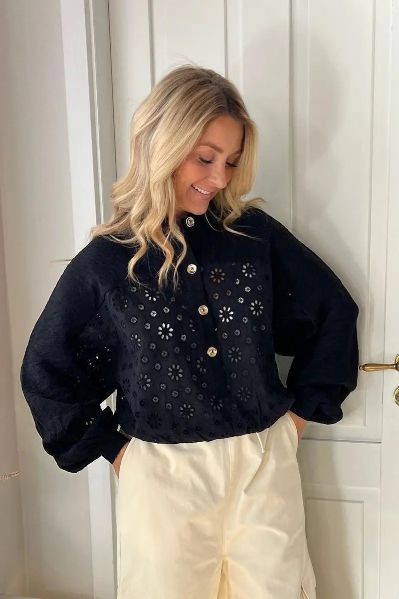Dear Molly - Broderi Bomber Shirt  Ch163299b - Black