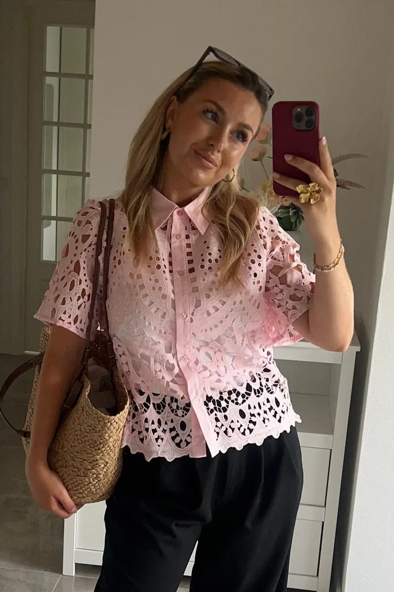 Dear Molly - Broderi Shirt Shirt Ch168459b  - Pink