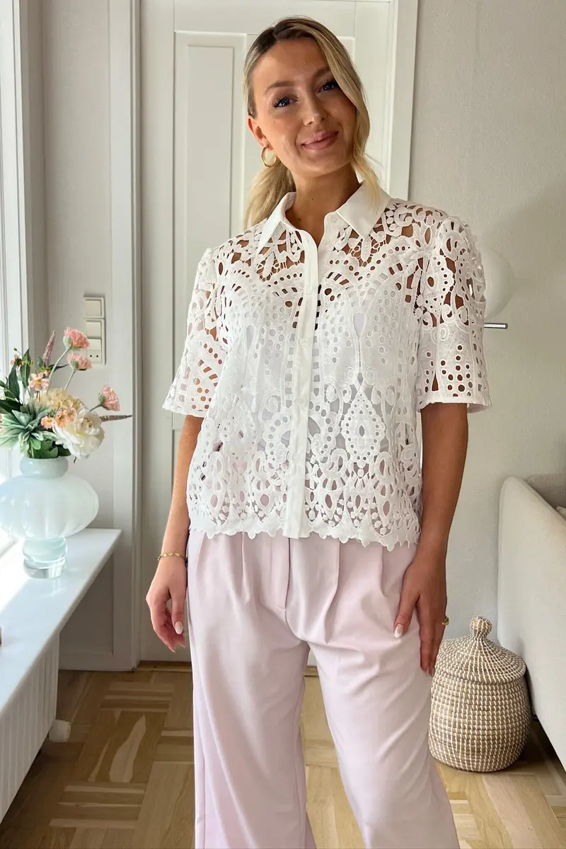 Dear Molly - Broderi Shirt Shirt Ch168459b  - White