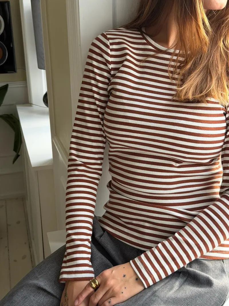 Dear Molly - Stripe Blouse  Ch156543e  - Brown/White