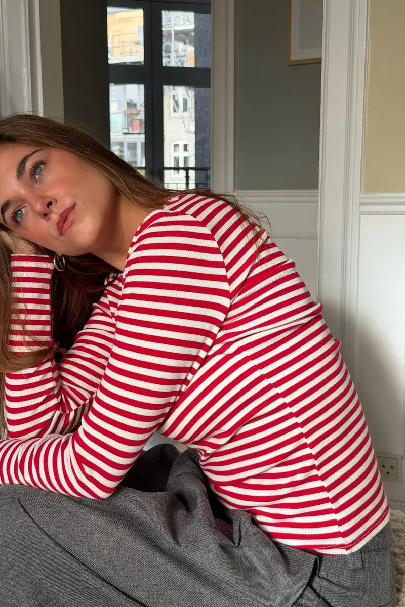 Dear Molly - Stripe Blouse  Ch156543e  - Red/White