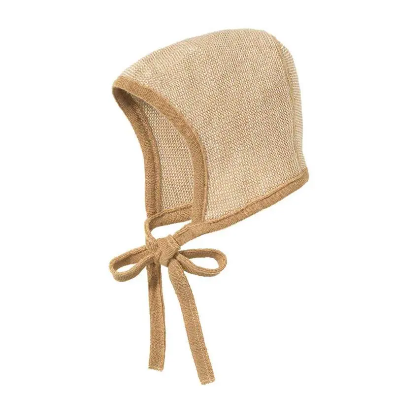 Disana Strikket Hue m. Bindebånd - Merinould - Caramel/Natur