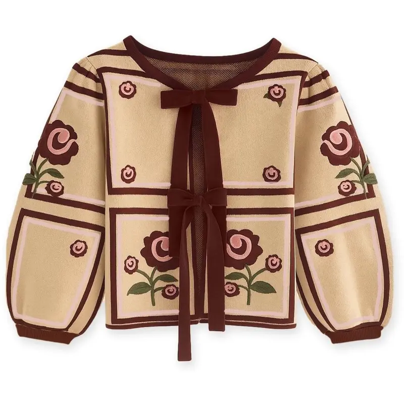 Fliink Sandshell/Burgendy Charlotte Embroidered Cardigan
