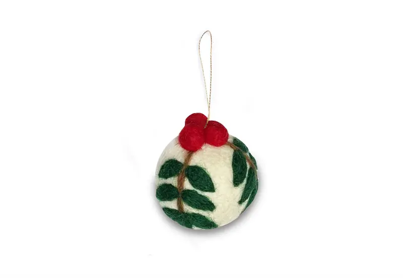 Gamcha Christmas Ornament - White Bauble with Leaves