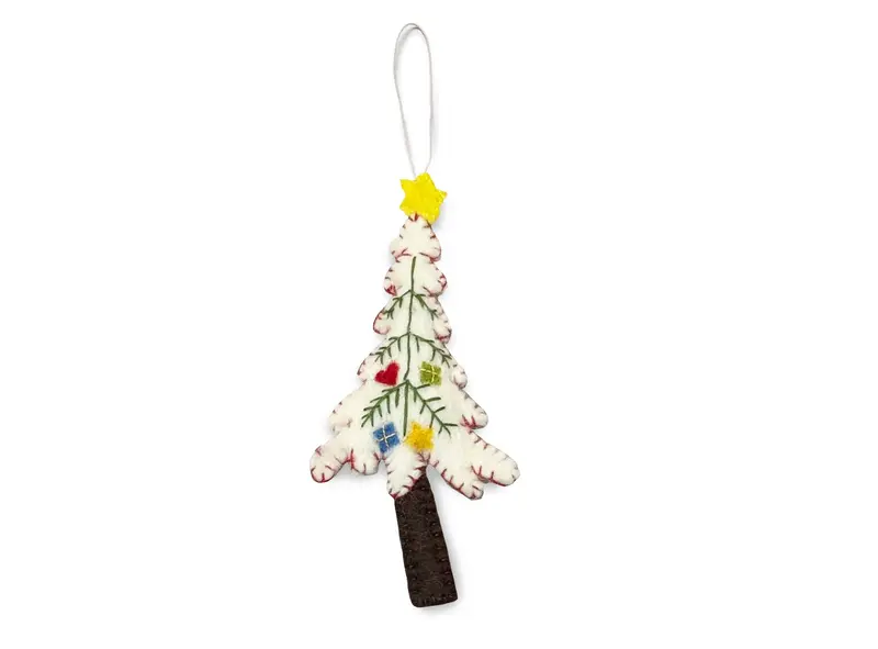 Gamcha Christmas Ornament - White Embroidered Tree