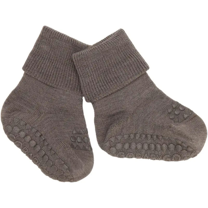 Gobabygo Brown Melange Non-Slip Strømper I Merino Uld