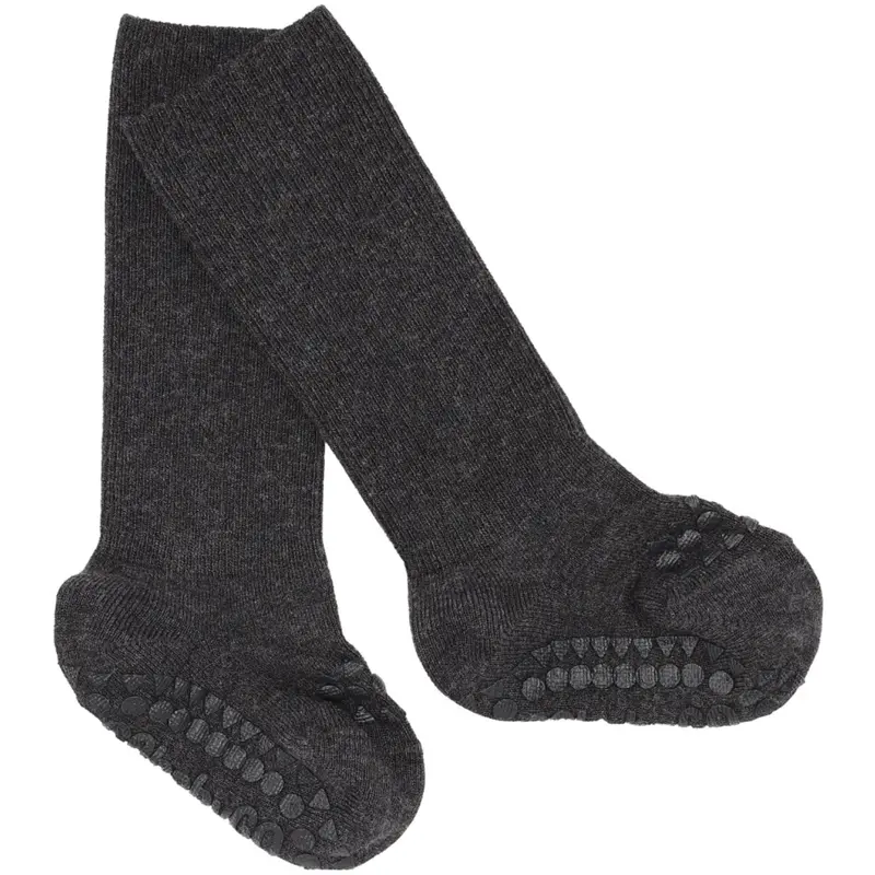 Gobabygo Dark Grey Melange Non-Slip Strømper Bambus