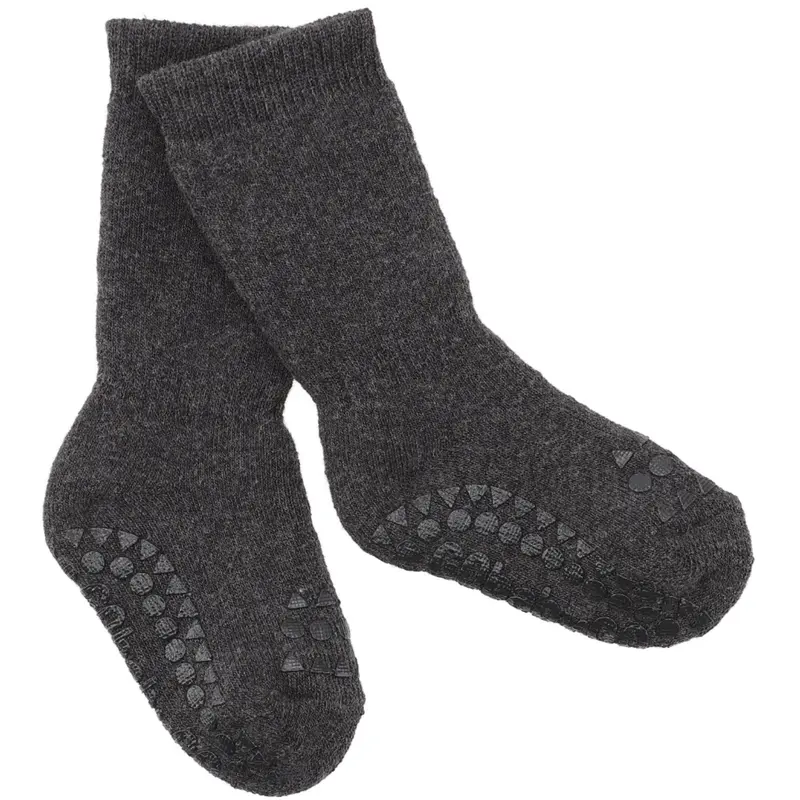 Gobabygo Dark Grey Melange Non-Slip Strømper Organic Terry Bomuld