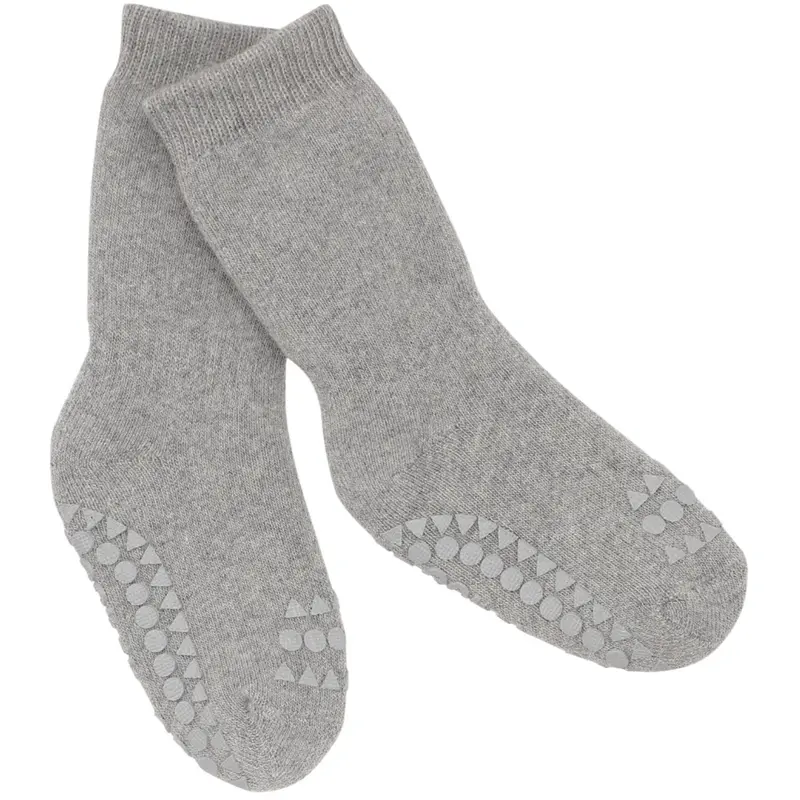 Gobabygo Grey Melange Non-Slip Strømper Organic Terry Bomuld