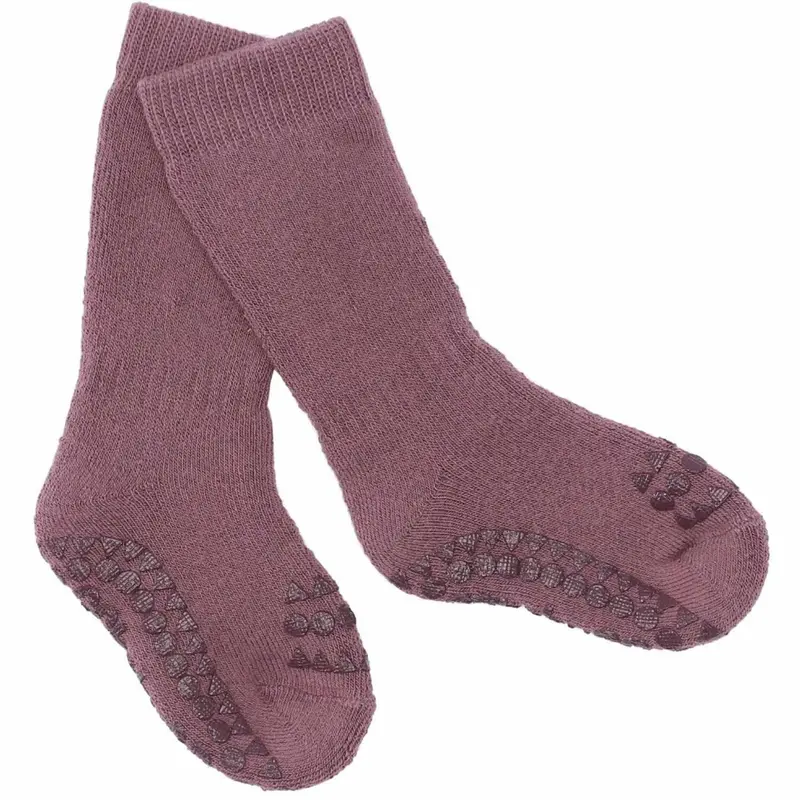 Gobabygo Misty Plum Non-Slip Strømper Organic Terry Bomuld