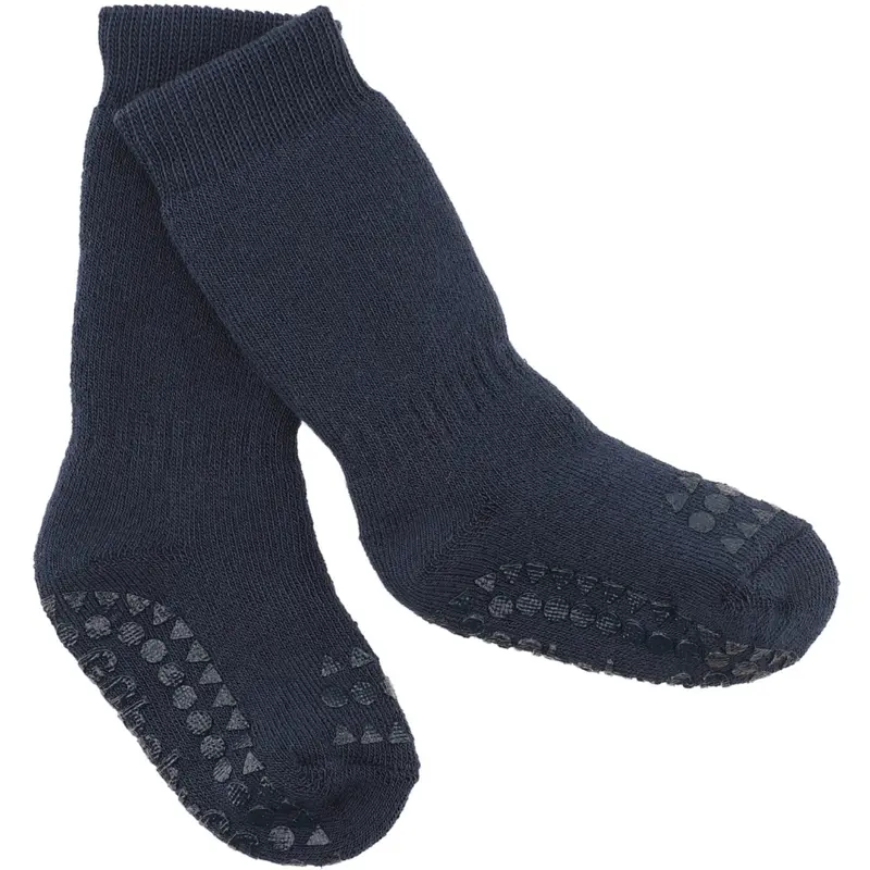 Gobabygo Navy Blue Non-Slip Strømper Organic Terry Bomuld