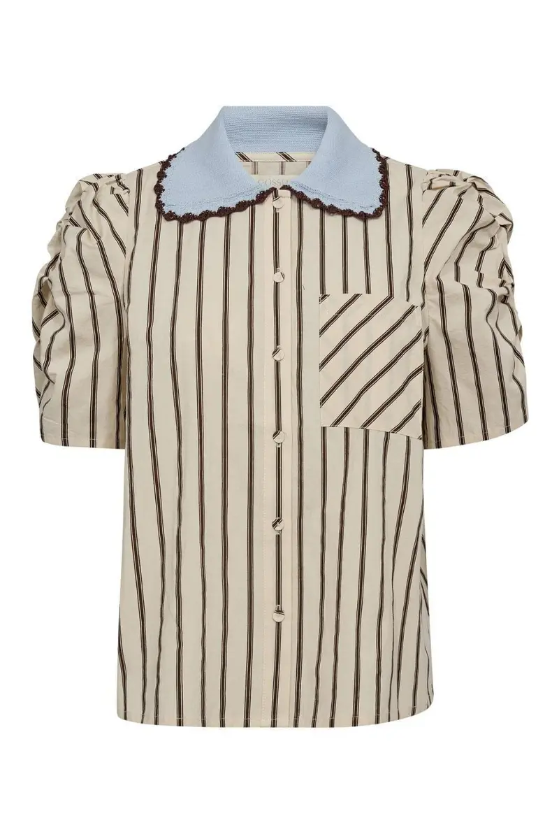 Gossia - Mullego Jo Blouse G2874 - Off-White/Brown Stripes