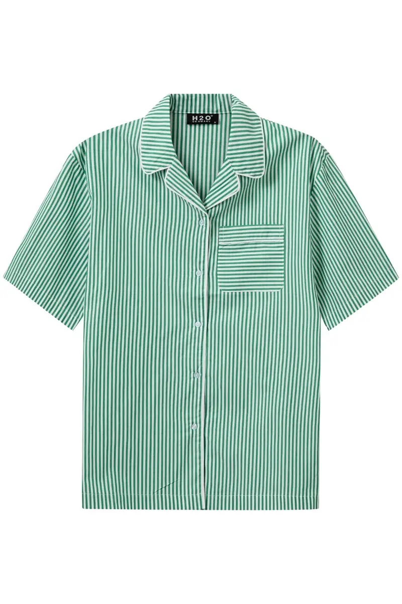 H2O - Rønne Essential Pajamas Shirt 101012 - 7040 - Green/White
