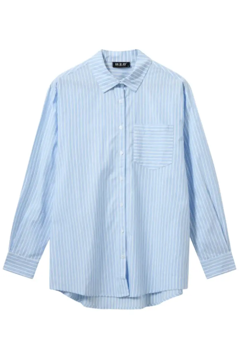 H2O - Rønne Essential Pajamas Shirt L/S 101018-1 - 7092 - Light Blue/White