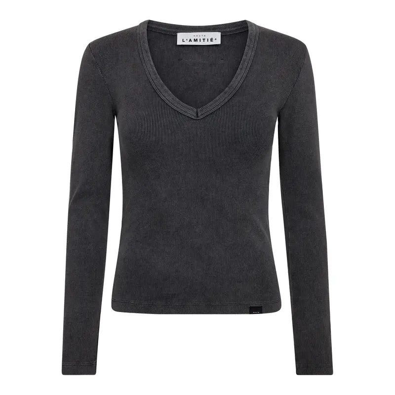 Haute L'Amitié - Deep V Ls Rib Acid Tee HL10892 - Black Acid Wash