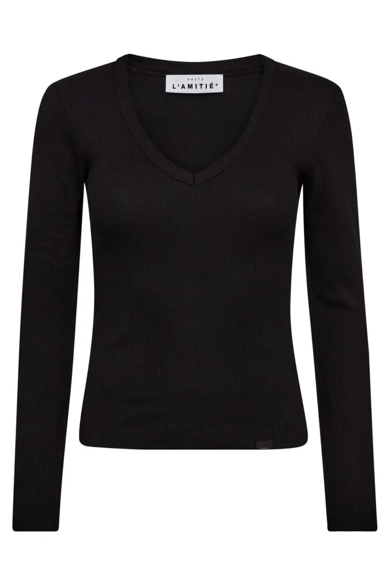 Haute L'Amitié - Deep V Ls Rib Tee HL10822 - Black