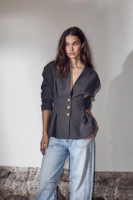 Haute L'Amitié - Enna Waist Pleat Blazer HL10669 - Antracit
