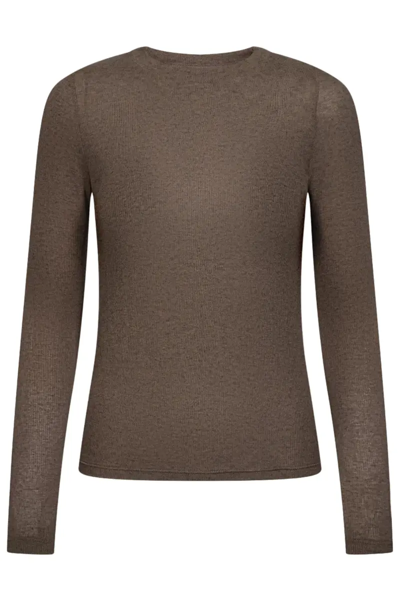 Haute L'Amitié - Fine Wool Ls Rib Tee Hl11256 - Walnut Melangé