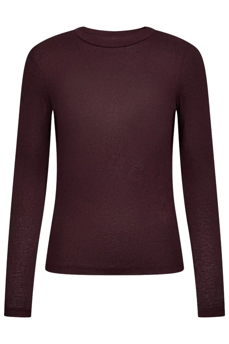 Haute L'Amitié - Fine Wool Ls Rib Tee Hl11256 - Wine Melangé