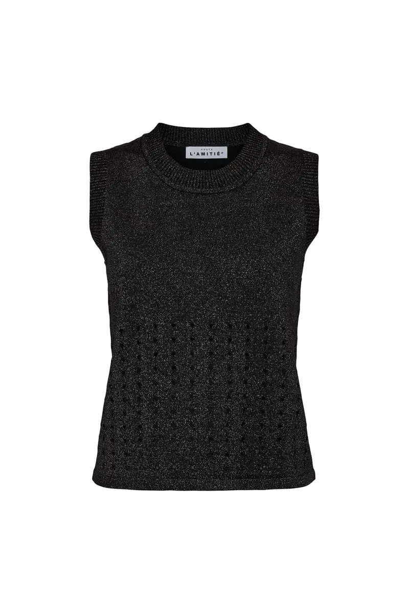 Haute L'Amitié - Hole Lurex Knit Top Hl10397 - Black