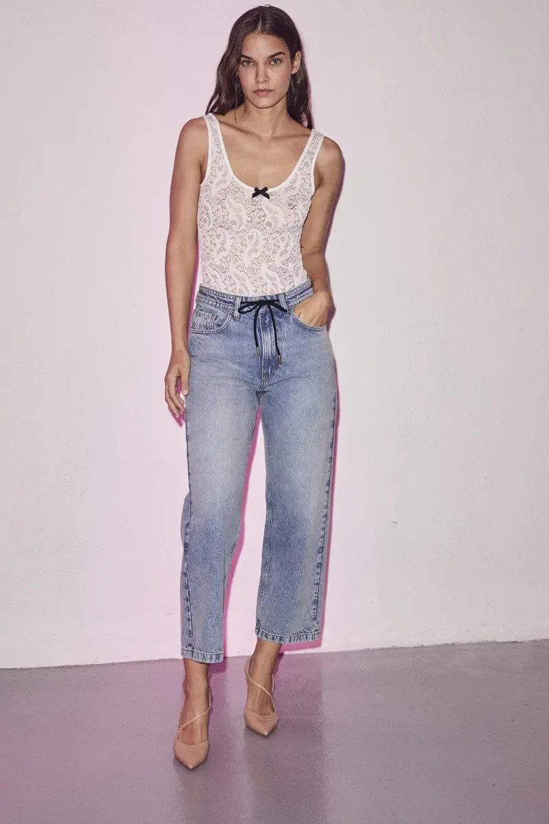 Haute L'Amitié - Lami Crop String Tie Bleached Jeans HL10140 - Bleached Denim