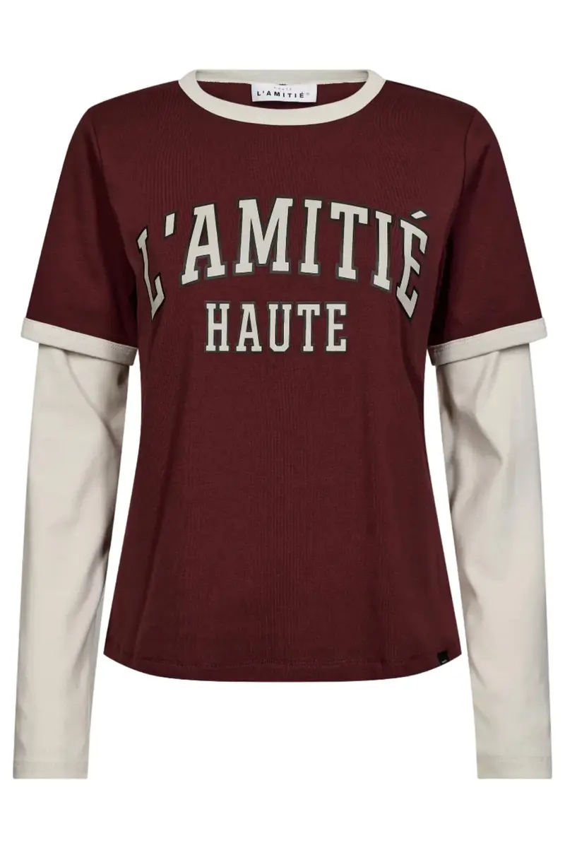 Haute L'Amitié - L'Amitié College Ls Logo Mix Tee Hl11166 - Wine / Pearl