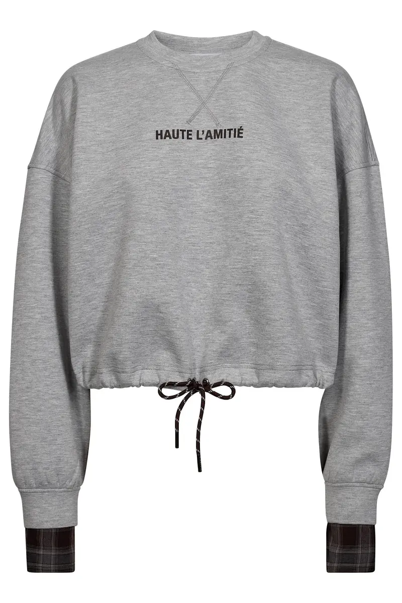 Haute L'Amitié - Maxi Crop Shirt Cuff Sweat Hl11155 - Grey Melangé