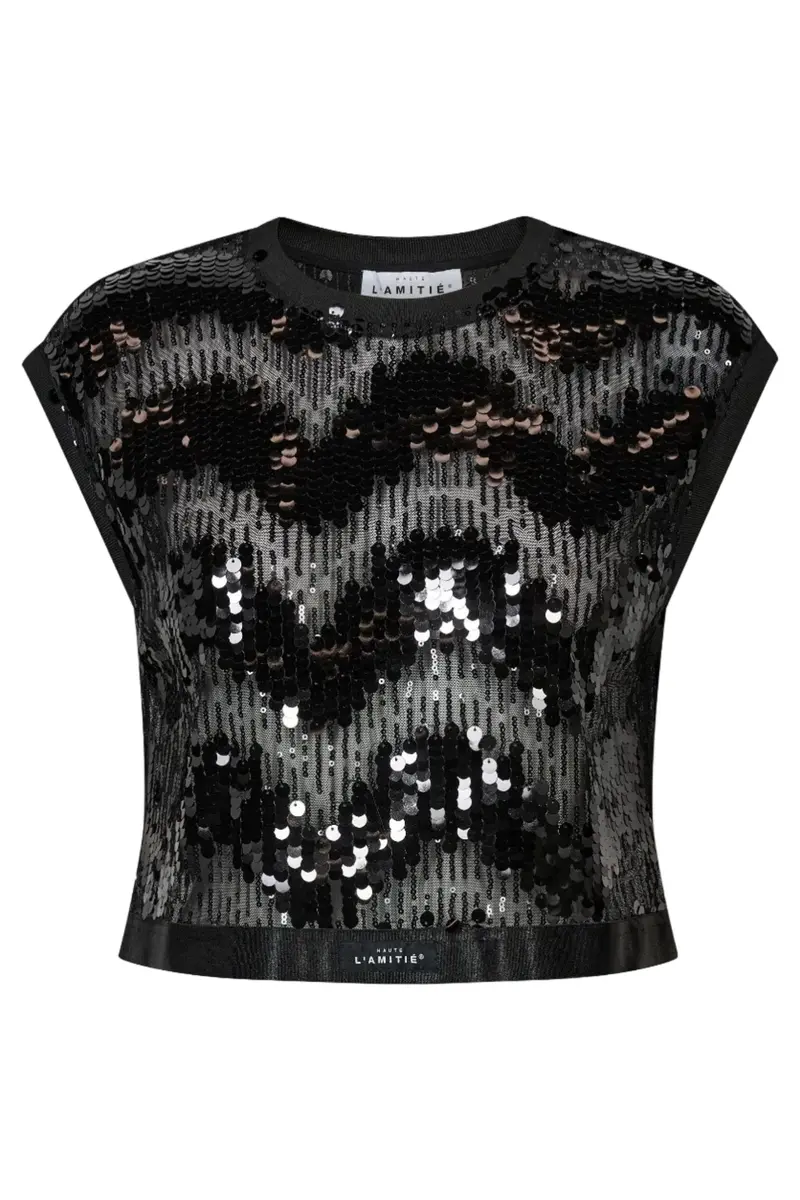 Haute L'Amitié - Mirror Sequin Crop Top Hl10957 - Black