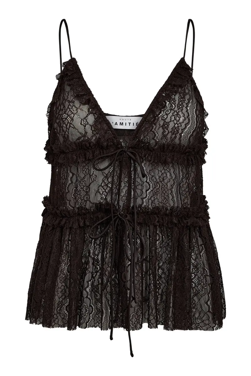 Haute L'Amitié - New Lace Tie Top HL10538 - Mocca