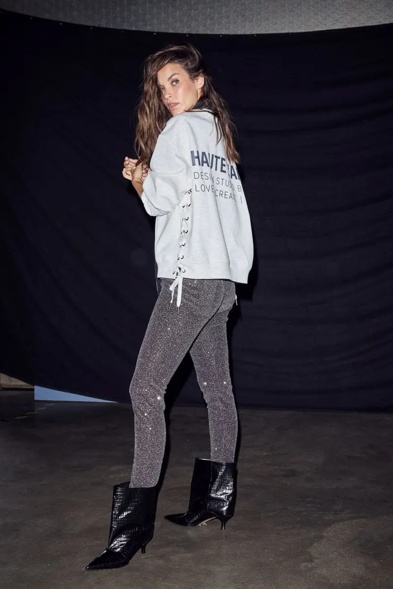 Haute L'Amitié - New Studio Tie Sweat Hl10714 - Pearl Melangé / Antracit Print