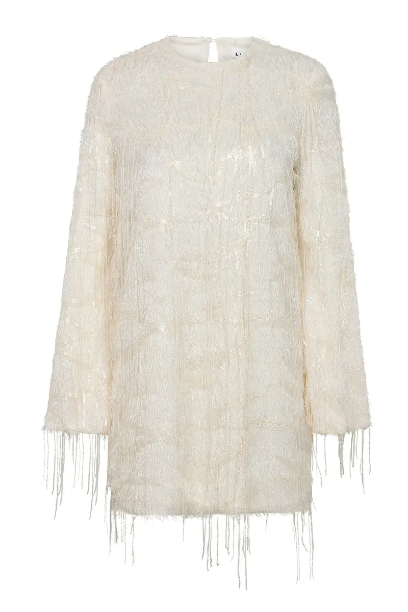 Haute L'Amitié - Sequin Fringe Midi Dress Hl10998 - Pearl