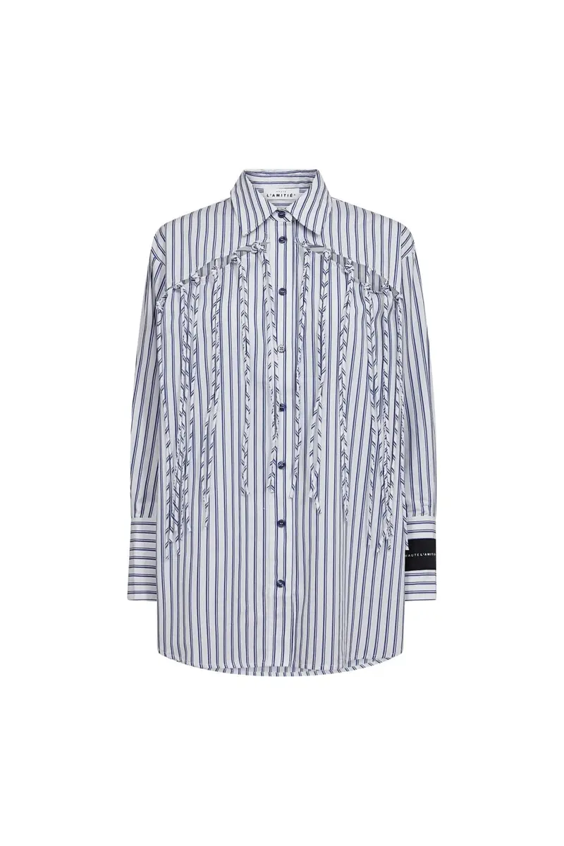 Haute L'Amitié - Striped Fringe Shirt Hl10522 - Blue/White Stripe