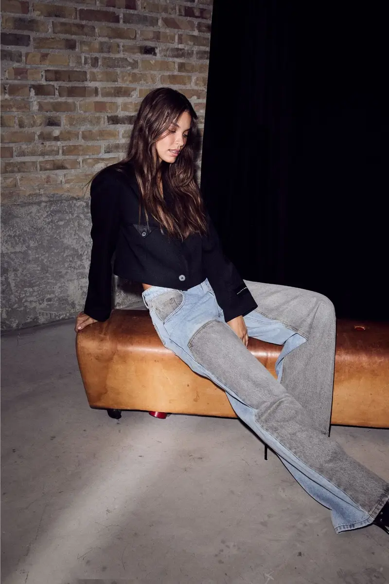 Haute L'Amitié - Two-Tone Patch Jeans HL10377 - Blue/Grey Mix