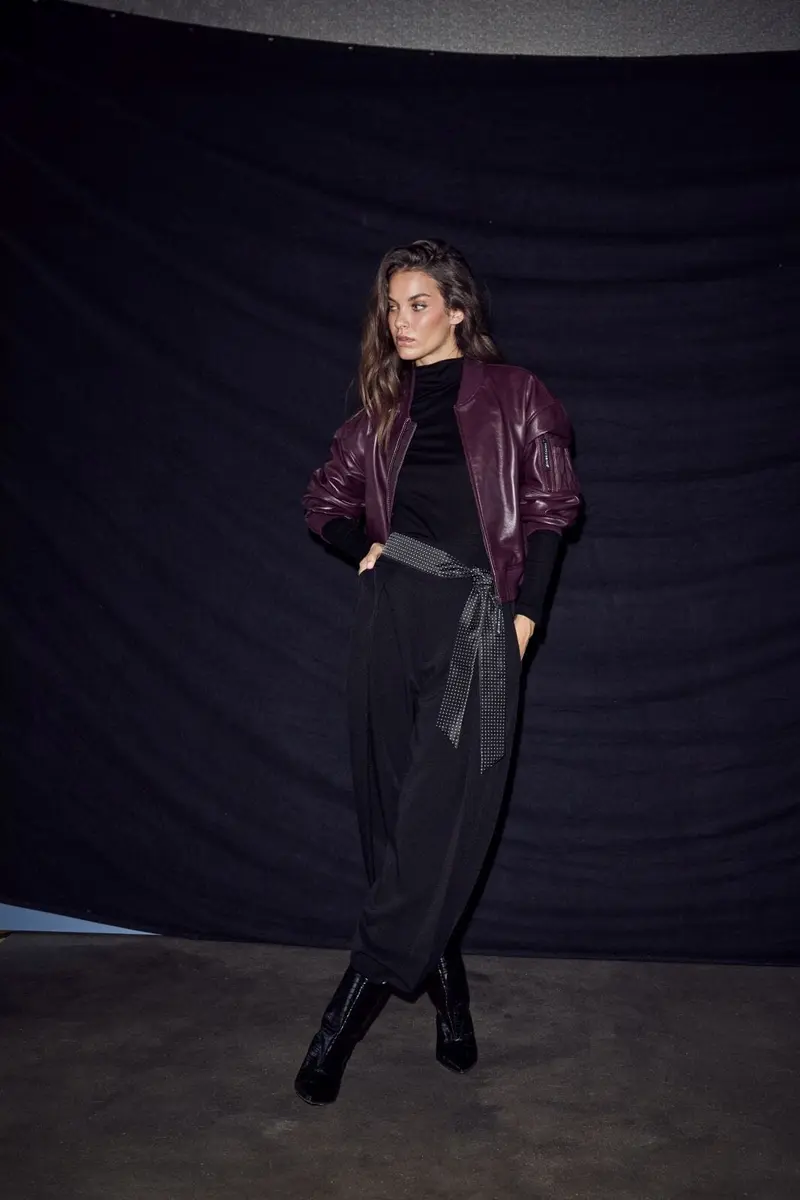 Haute L'Amitié - Yasmin Leather Bomber Jacket Hl10996 - Wine