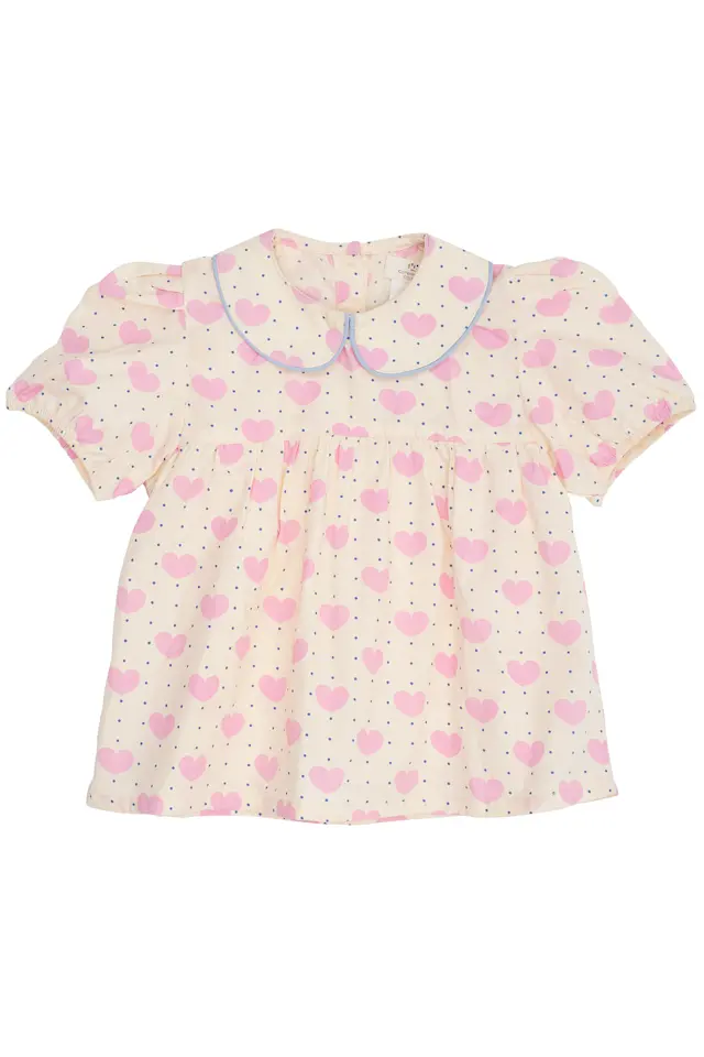 Heart and dots blouse with piping - Heart