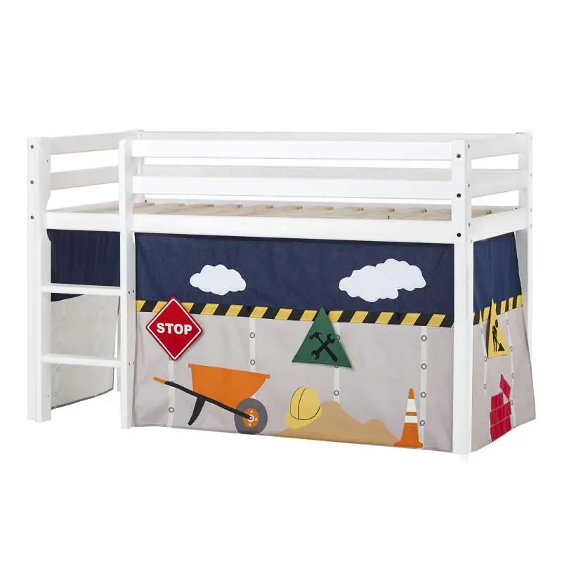 Hoppekids ECO Dream - Halvhøj Seng m. CONSTRUCTION Forhæng - 70x160 cm. - Ikke Delbar