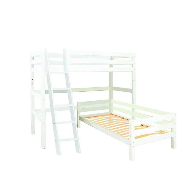 Hoppekids ECO Luxury - Køjeseng - 90x200 cm. - Vinkelkombi - Skrå Stige - Fleksibel Indlægsbund - Hvid