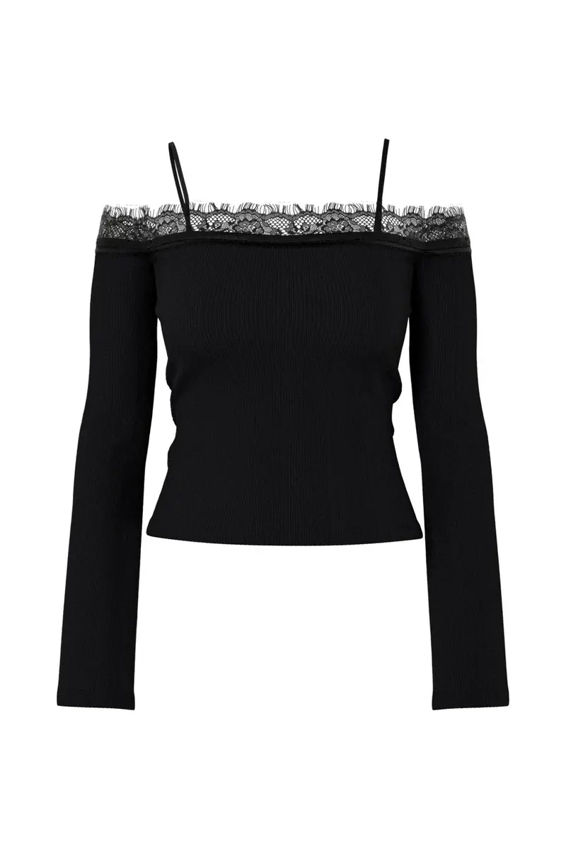 Hypedrop - Hdhavana Ls Fitted Off-Shoulder Lace Top 32000838 - 5184636 - Black